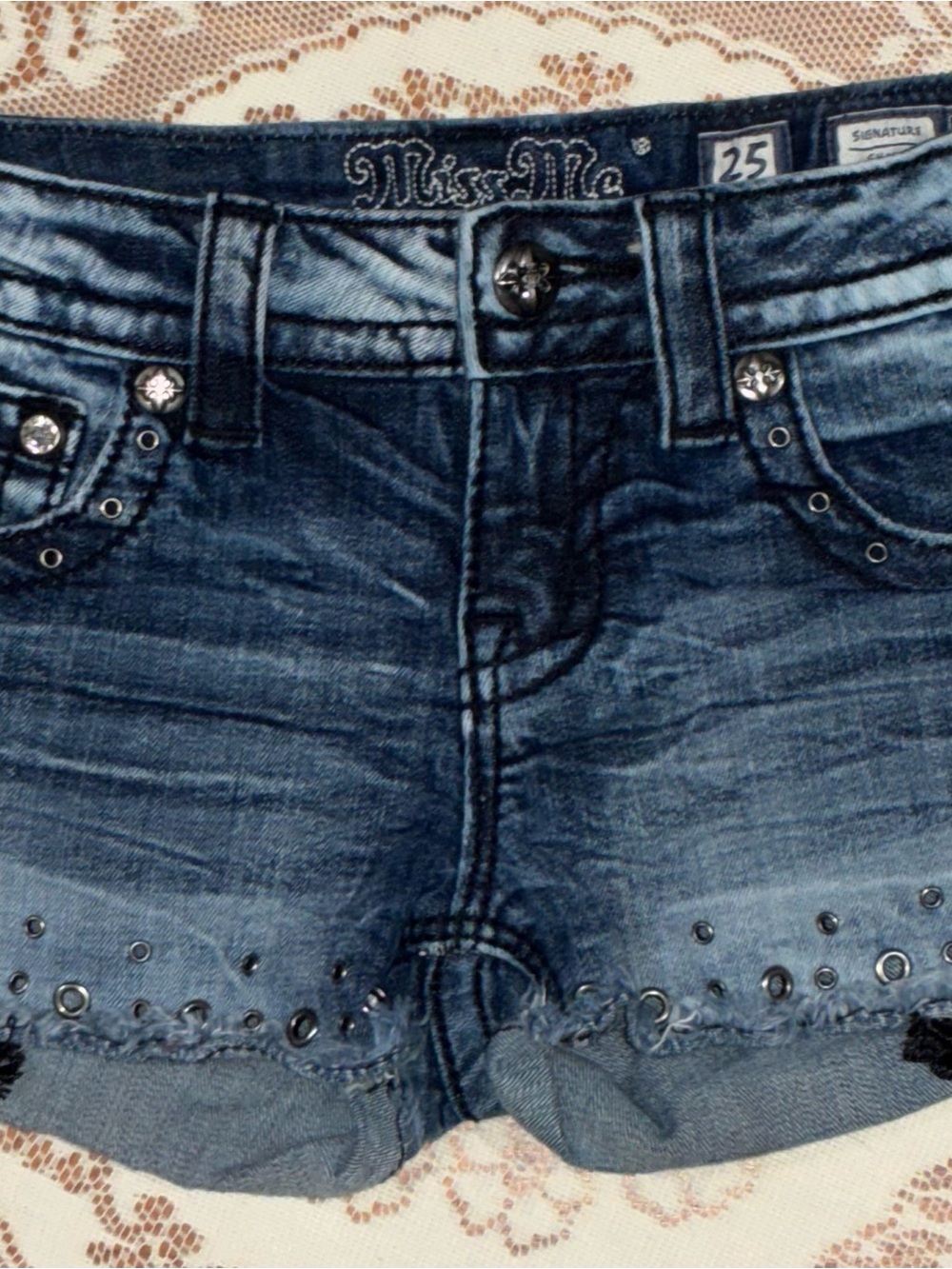 Miss Me Blue Embellished Denim Shorts